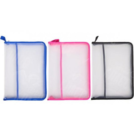 ПАПКА А4 ЗМЕЙКА ПЛАСТИКОВАЯ ОБЪЁМНАЯ 305 С СЕТОЧКОЙ ПРОЗРАЧНАЯ 3 ЦВЕТА