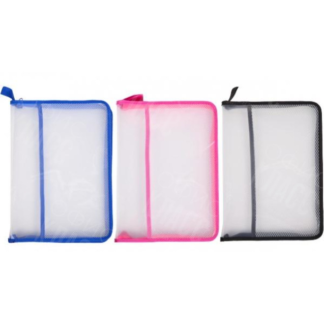 ПАПКА А4 ЗМЕЙКА ПЛАСТИКОВАЯ ОБЪЁМНАЯ 305 С СЕТОЧКОЙ ПРОЗРАЧНАЯ 3 ЦВЕТА