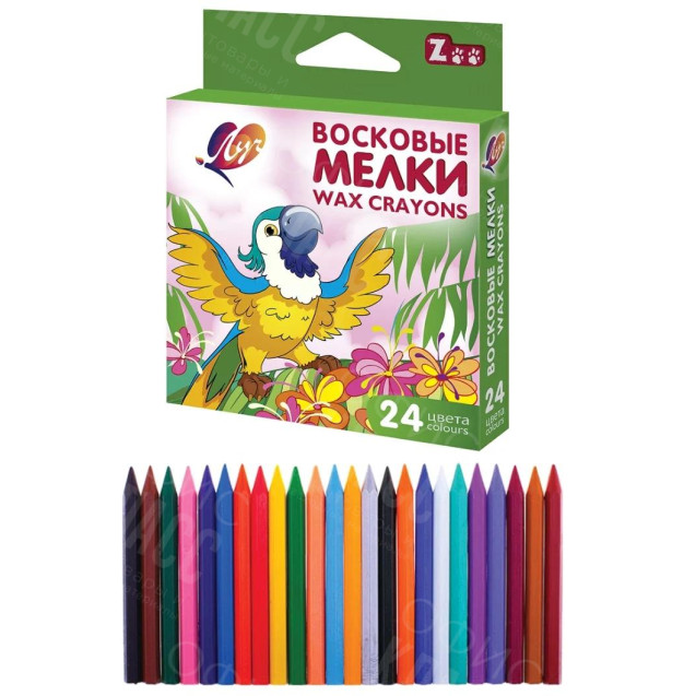 КАРАНДАШИ 24 ЦВЕТА НАБОР ВОСКОВЫЕ МИНИ ZOO 12С 866-08 ЛУЧ
