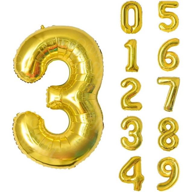 ЗОЛОТОЙ ВОЗДУШНЫЙ ШАР 68СМ ЦИФРА 3