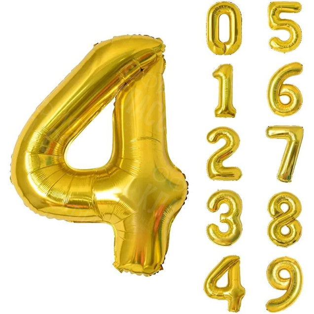 ЗОЛОТОЙ ВОЗДУШНЫЙ ШАР 68СМ ЦИФРА 4