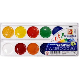 КРАСКИ 12 ЦВЕТОВ АКВАРЕЛЬ МЕДОВАЯ КЛАССИКА БЕЗ КИСТИ НАБОР 1286-08 ЛУЧ