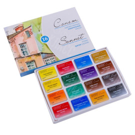 КРАСКИ 16 ЦВЕТОВ АКВАРЕЛЬНЫЕ ХУДОЖЕСТВЕННЫЕ НАБОР СОНЕТ (КЮВЕТЫ) 3541138