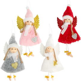 УКРАШЕНИЕ-ИГРУШКА ЕЛОЧНАЯ "КУКОЛКА АНГЕЛОК" ЦВЕТНАЯ 20*10СМ CX25-4