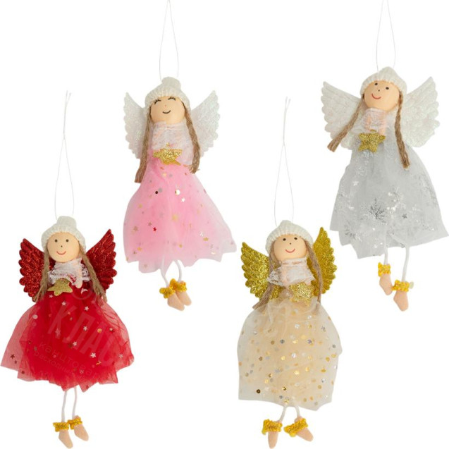 УКРАШЕНИЕ-ИГРУШКА ЕЛОЧНАЯ "КУКОЛКА АНГЕЛОК" ЦВЕТНАЯ 20*9,5СМ CX25-8