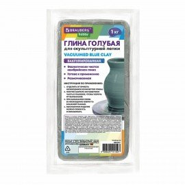 ГЛИНА ВАКУУМИРОВАННАЯ 1КГ ГОЛУБАЯ 665357 BRAUBERG HOBBY