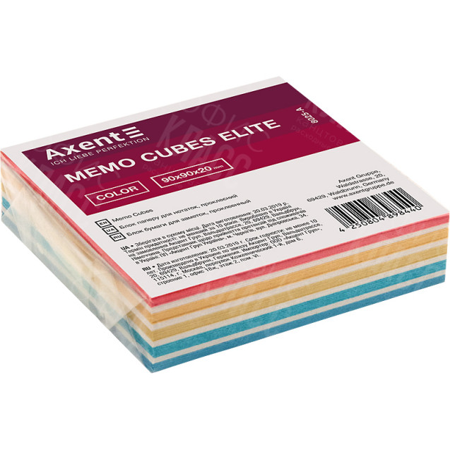 БУМАГА ДЛЯ ЗАМЕТОК AXENT ELITE "COLOR” 8025-A, 90Х90Х20 ММ, ПРОКЛЕЕННАЯ