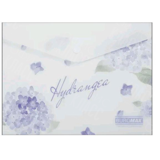 ПАПКА-КОНВЕРТ НА КНОПКЕ A5 BUROMAX ARABESKI HYDRANGEA МАТОВЫЙ НЕПРОЗРАЧНЫЙ ПЛАСТИК