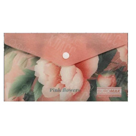 ПАПКА-КОНВЕРТ НА КНОПКЕ DL BUROMAX ARABESKI PINK FLOWER, МАТОВЫЙ НЕПРОЗРАЧНЫЙ ПЛАСТИК