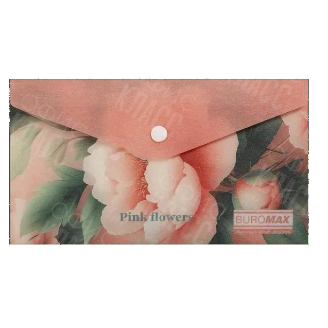 ПАПКА-КОНВЕРТ НА КНОПКЕ DL BUROMAX ARABESKI PINK FLOWER, МАТОВЫЙ НЕПРОЗРАЧНЫЙ ПЛАСТИК
