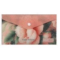 ПАПКА-КОНВЕРТ НА КНОПКЕ DL BUROMAX ARABESKI PINK FLOWER, МАТОВЫЙ НЕПРОЗРАЧНЫЙ ПЛАСТИК
