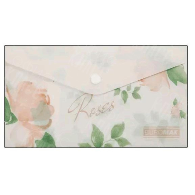 ПАПКА-КОНВЕРТ НА КНОПКЕ DL BUROMAX ARABESKI ROSES МАТОВЫЙ НЕПРОЗРАЧНЫЙ ПЛАСТИК