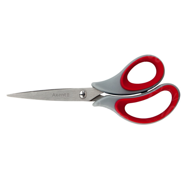 НОЖНИЦЫ AXENT DUOTON SOFT 6101-06-A, 16.5 СМ, С ПРОРЕЗИНЕННЫМИ РУЧКАМИ, СЕРО-КРАСНЫЕ