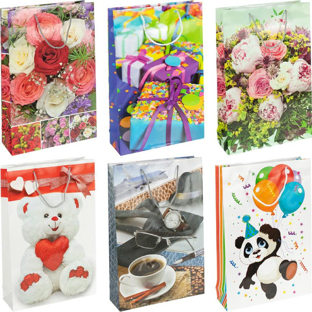 ПАКЕТ ЦВЕТНОЙ БОЛЬШОЙ "МИКС" ВЕРТИКАЛЬНЫЙ 25Х39Х8 СМ 5038