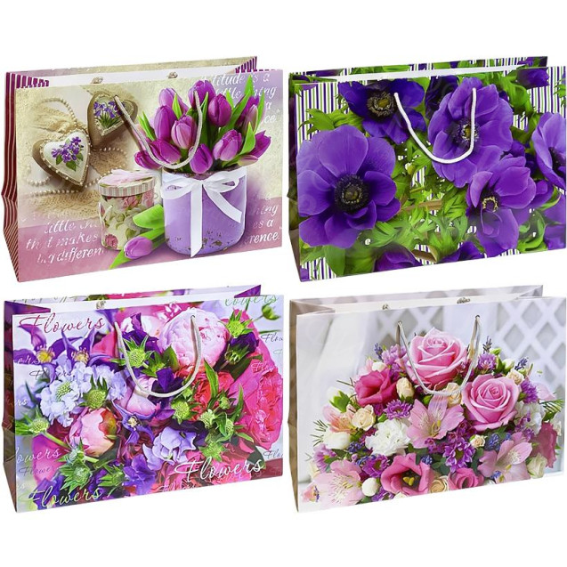 ПАКЕТ ЦВЕТНОЙ БОЛЬШОЙ "ЦВЕТЫ" ГОРИЗОНТАЛЬНЫЙ 36Х25Х10 СМ 5061