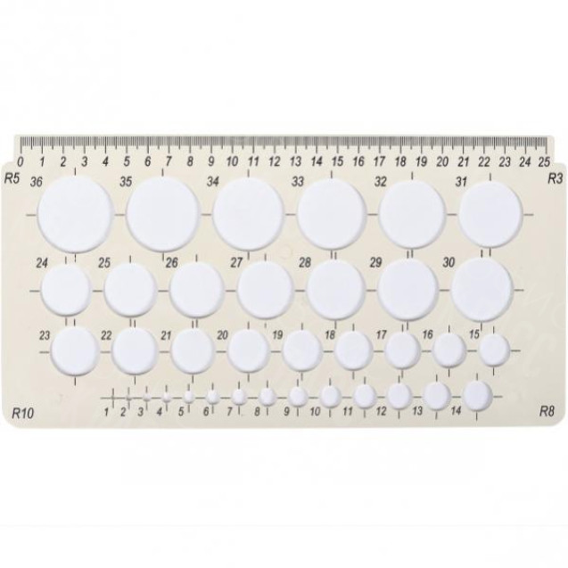 ТРАФАРЕТ ЛИНЕЙКА С ОКРУЖНОСТЯМИ 1-36ММ IRBIS