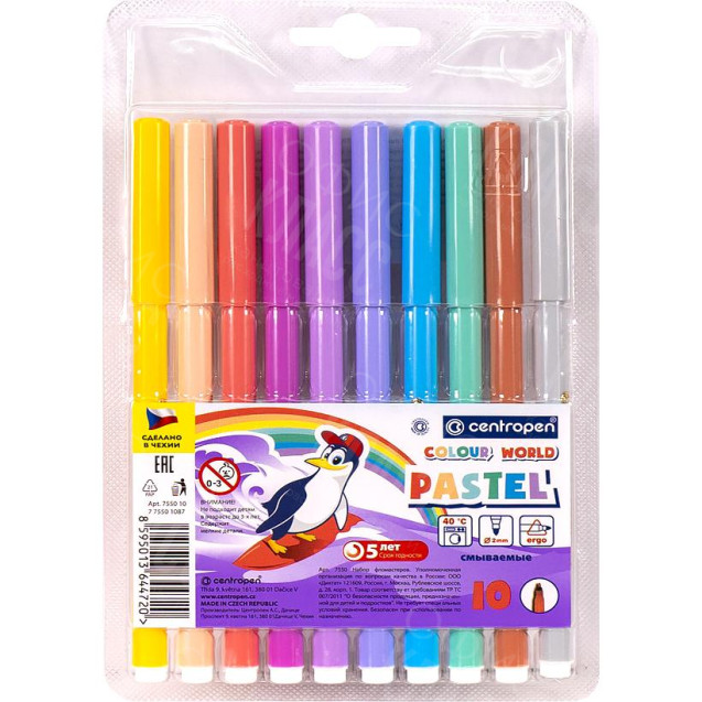 ФЛОМАСТЕР 10 ЦВЕТОВ CENTROPEN ПАСТЕЛЬ 7550/10