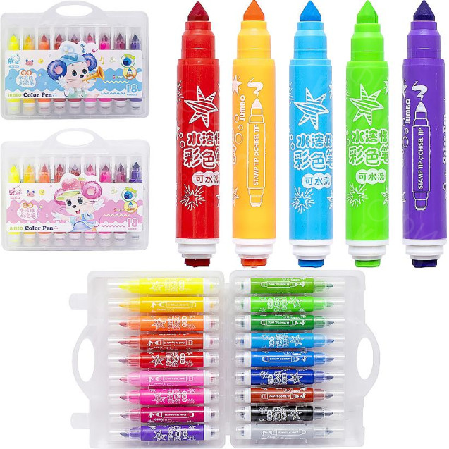 ФЛОМАСТЕР ДЕТСКИЙ 18 ЦВЕТОВ JUMBO 209-18 СО ШТАМПИКОМ