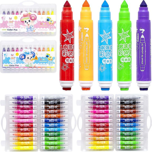 ФЛОМАСТЕР ДЕТСКИЙ 24 ЦВЕТА JUMBO 209-24 СО ШТАМПИКОМ