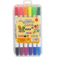 ФЛОМАСТЕРЫ ДВУХЦВЕТНЫЕ 6 ШТУК=12 ЦВЕТОВ 8059-12 В ПЛАСТИКОВОМ БОКСЕ