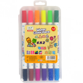 ФЛОМАСТЕРЫ ДВУХЦВЕТНЫЕ 6 ШТУК=12 ЦВЕТОВ 8059-12 В ПЛАСТИКОВОМ БОКСЕ